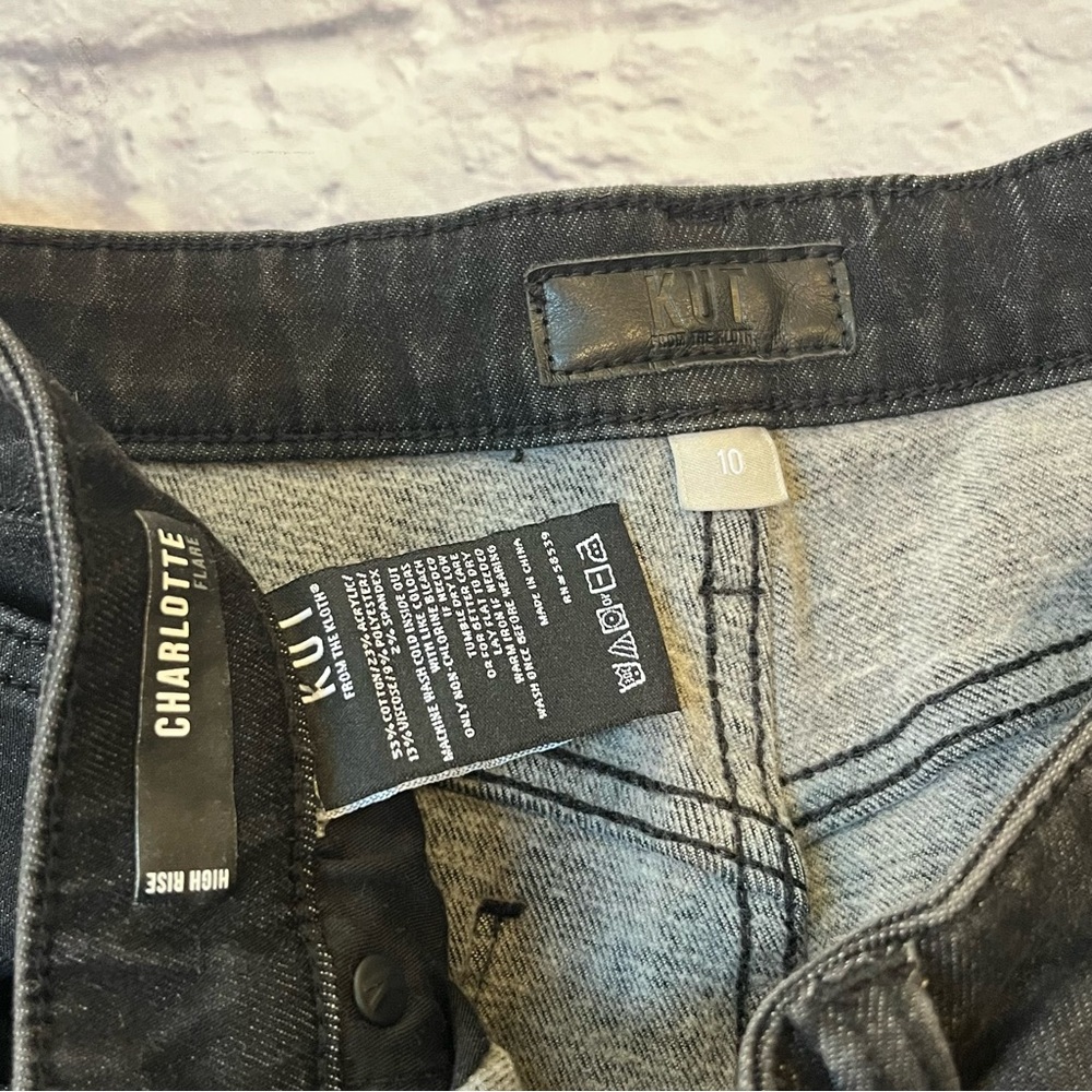 Kut from the kloth Black Wide-Leg flare Jeans seamed high waist charlotte 10 - Picture 3 of 7